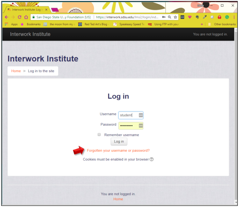 Image of the LMS login screen with arrow pointing to link